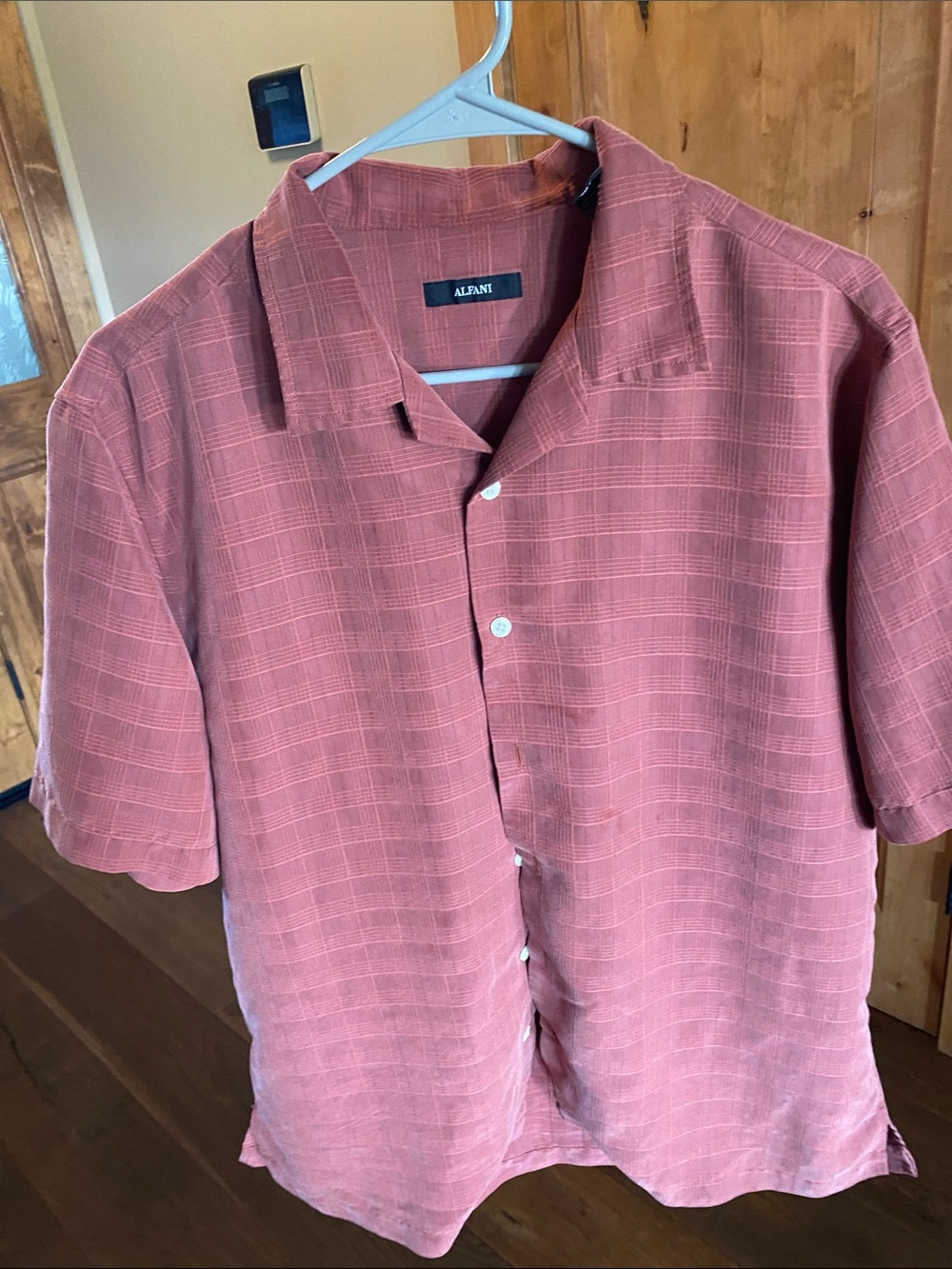 Alfani Men’s Dusty Coral Plaid Short-Sleeve Button-Down Shirt - Picture 3 of 5